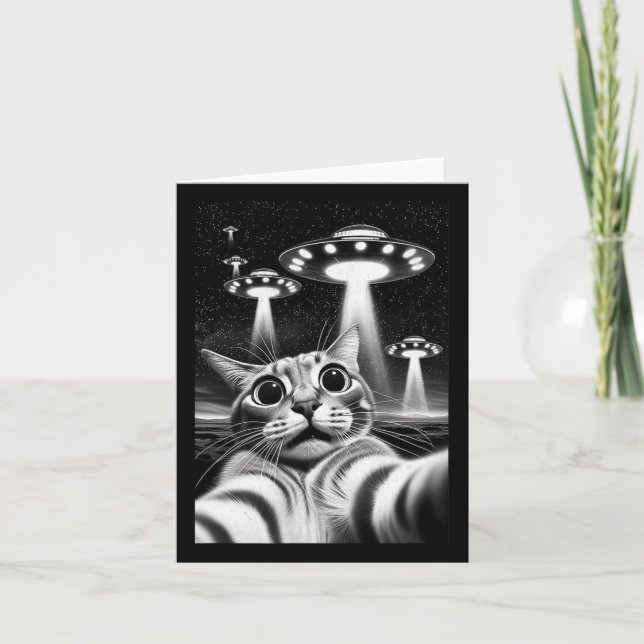 Cat Ufo Funny Invasion Meme Retro Alien Cat Ufo Se Kort (Framsida)