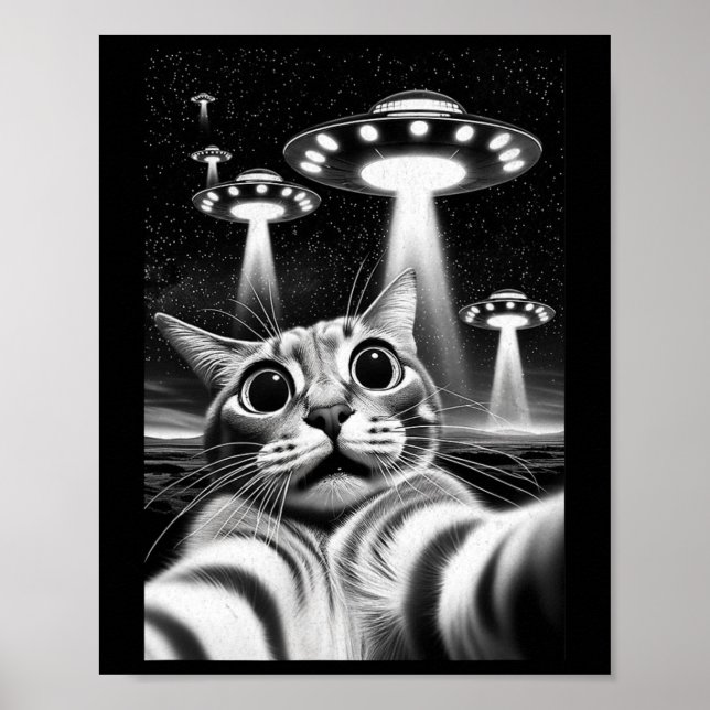 Cat Ufo Funny Invasion Meme Retro Alien Cat Ufo Se Poster (Framsidan)