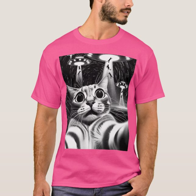 Cat Ufo Invasion Funny Cat Meme Retro Alien Cat U T Shirt (Framsida)