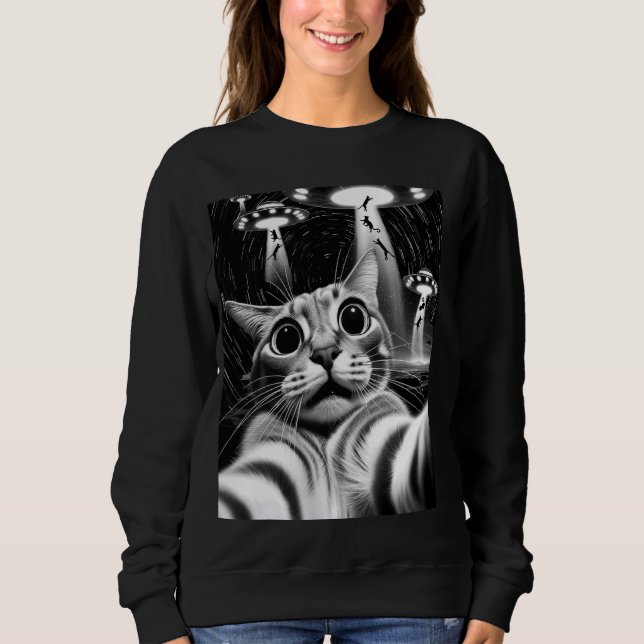Cat UFO Invasion Funny Cat Meme Retro Alien Cat UF T Shirt (Framsida)
