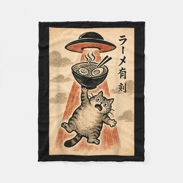 Cat Ufo Ramen Funny Japanese Anime Men Women Teen  Fleecefilt (Framsidan)