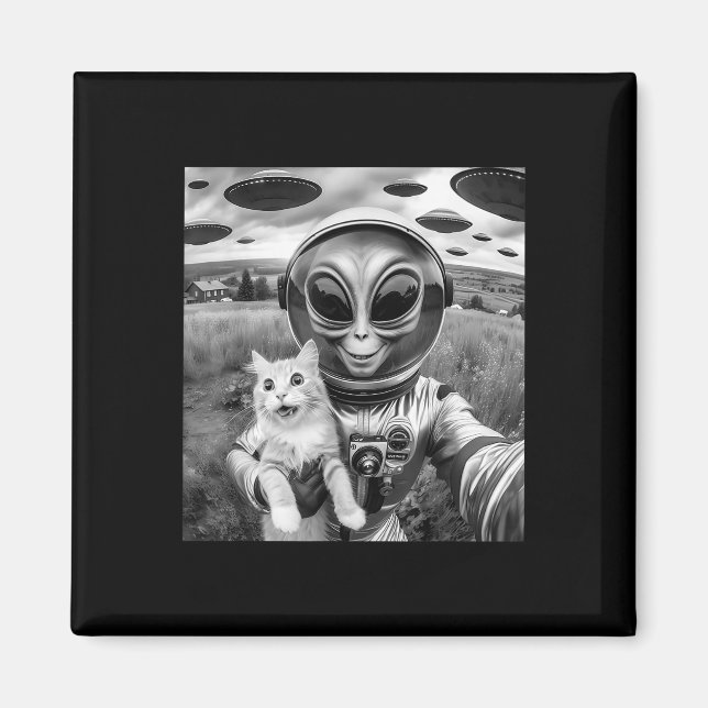 Cat Ufo Selfie Cat Alien Abduction Funny Cat Gifts Magnet (Framsidan)