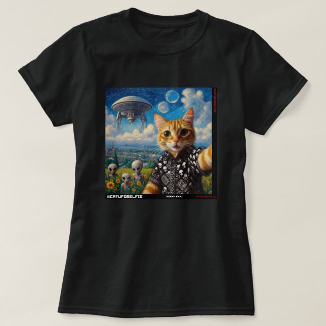 Cat UFO Selfie: Gift från kattens nummer 09 T Shirt (Design framsida)