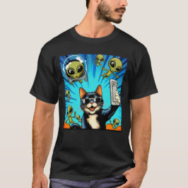 Cat UFO Selfie: Green Alien #19 T Shirt