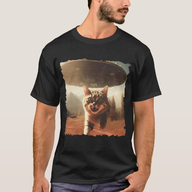 Cat UFO Selfie: Invasion / Herren Tshirt #3 T Shirt (Framsida)