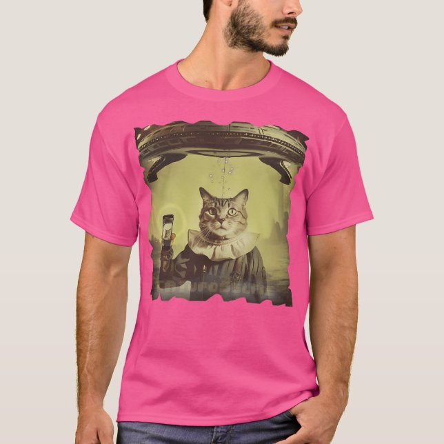 Cat Ufo Selfie Invasion T Shirt (Framsida)