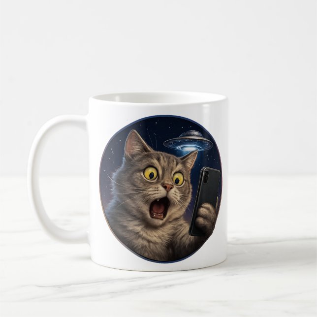 Cat UFO Selfie Kaffemugg (Vänster)