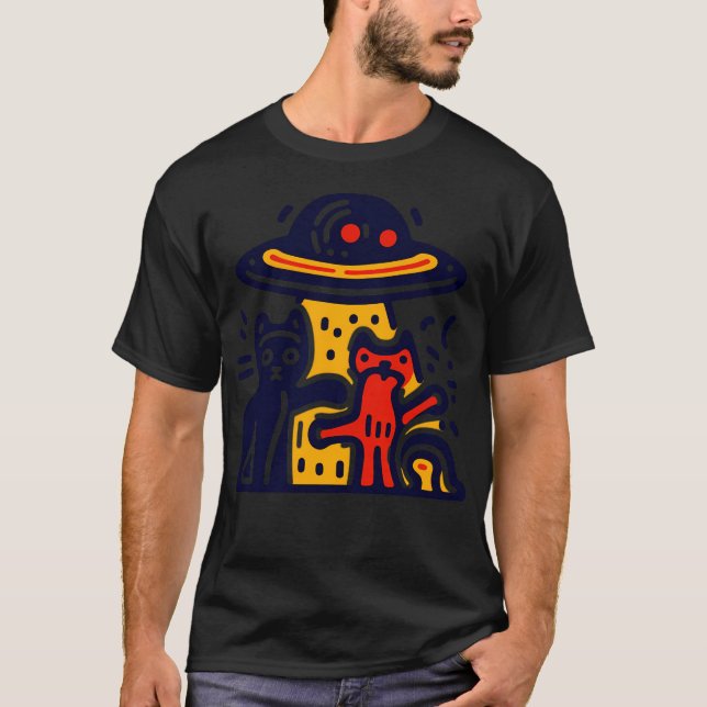 Cat Ufo som spelar upp kattkatt T Shirt (Framsida)