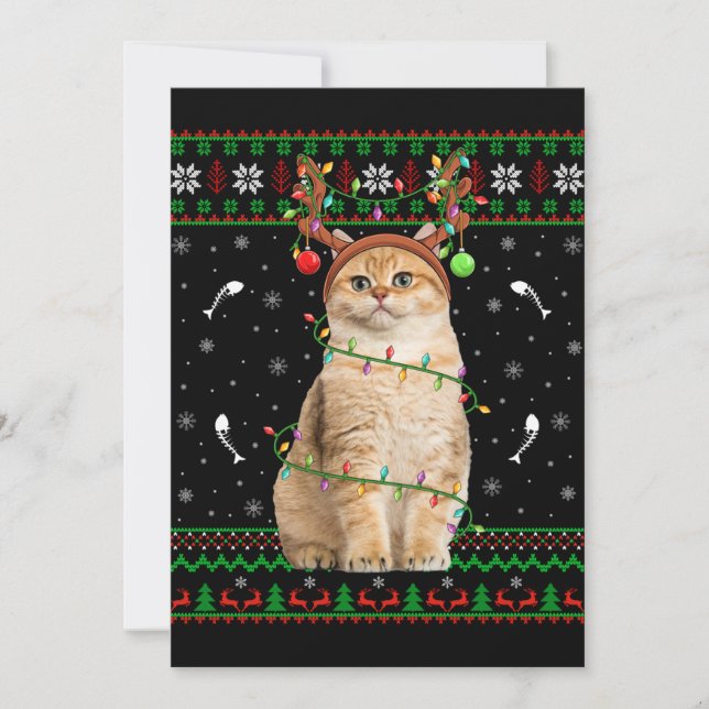 Cat Ugly Julafton Sweater Lighting Santa Cat-jul Inbjudningar (Framsida)