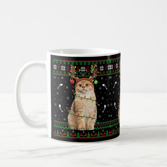 Cat Ugly Julafton Sweater Lighting Santa Cat-jul Kaffemugg (Vänster)