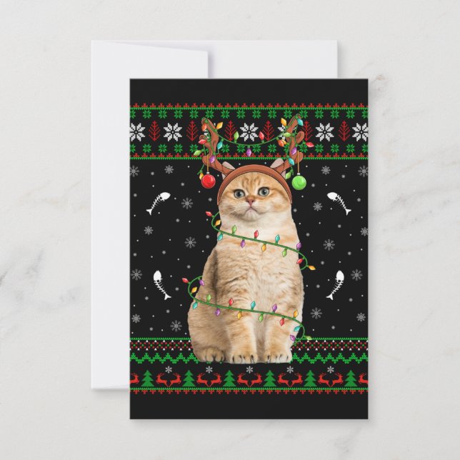 Cat Ugly Julafton Sweater Lighting Santa Cat-jul Tack Kort (Framsida)