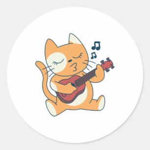 Cat Ukelele musikdesign Runt Klistermärke