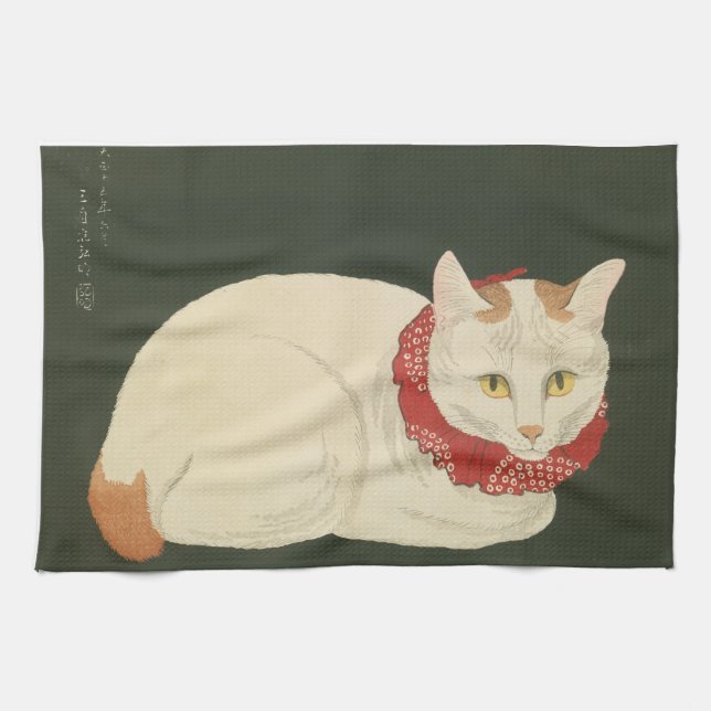 Cat Ukiyo-e print, early 1900s Kökshandduk (Horisontell)