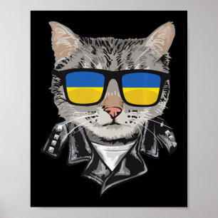 Cat Ukraina Flagga Sunglasses Coola Ukrainska Cat Poster