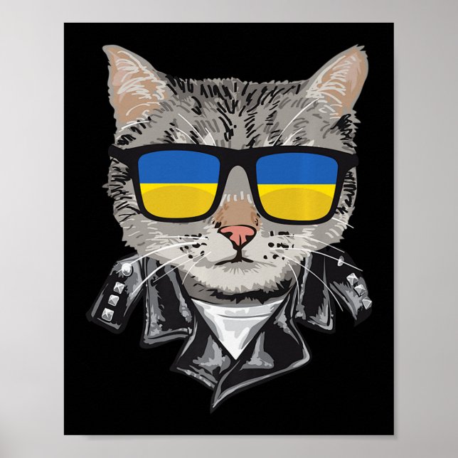 Cat Ukraina Flagga Sunglasses Coola Ukrainska Cat Poster (Framsidan)