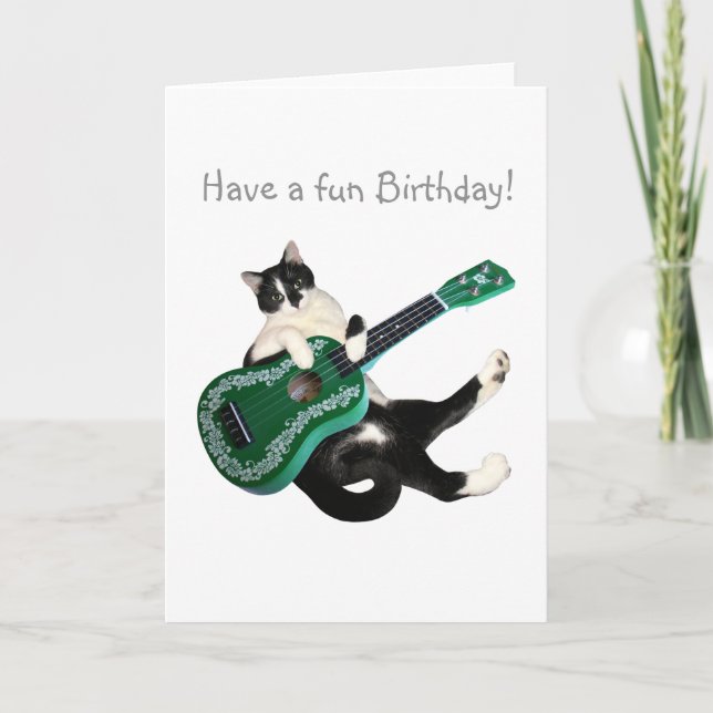 Cat Ukulele Birthday Card Kort (Framsida)