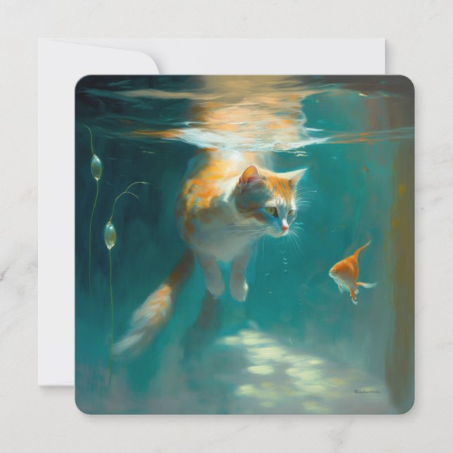 Cat Underwater Watches Fish - CARD (Framsida)