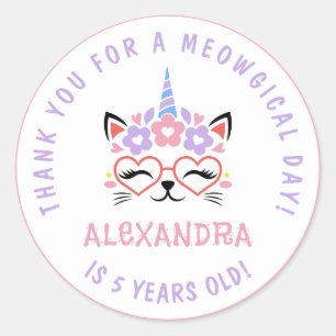 Cat Unicorn Birthday Rosa Lila Blue Runt Klistermärke