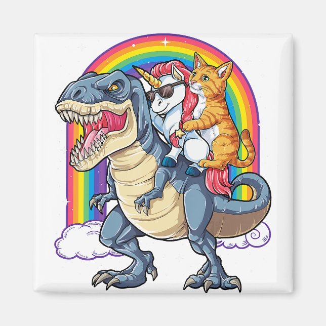Cat Unicorn Dinosaur t rex Kitten älskare Magnet (Framsidan)