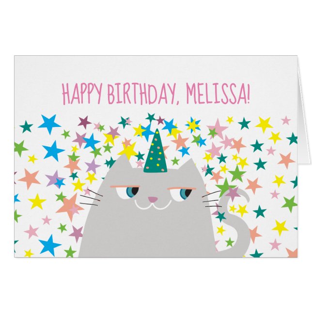 Cat Unicorn Grattis på födelsedagen Hälsningskort (Framsidan Horizontal)