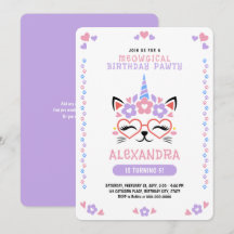 Cat Unicorn Lila Rosa Blue Födelsedagsfest