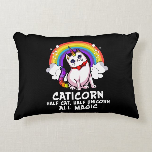 Cat Unicorn Magic Caticorn Kitten Rainbow Pet Prydnadskudde (Framsidan)