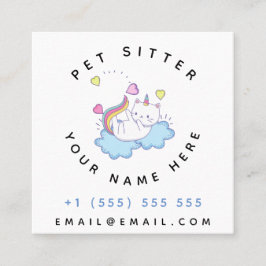 Cat Unicorn on Clouds Pet Sitter Animal Care Fyrkantigt Visitkort