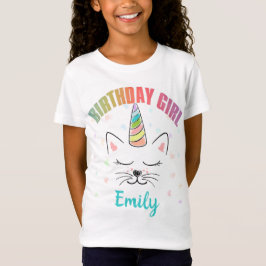 Cat Unicorn Rainbow Birthday Girl Anpassningsbar T Shirt