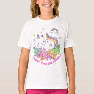Cat Unicorn Rainbow Lycklig tiderna kommer T Shirt