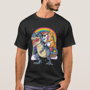 Cat Unicorn Riding Dinosaur T Rex Kitten Älskare S Shirt