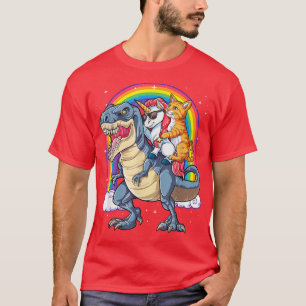 Cat Unicorn Riding-Dinosaur T rex Kitten Älskare S T Shirt