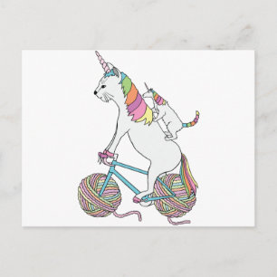 Cat Unicorn Riding Unicorn Cat som Riding Bike Vykort