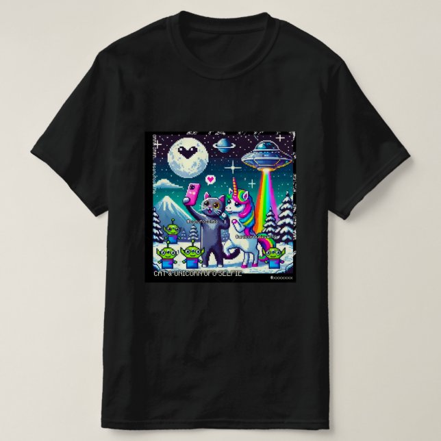 Cat & Unicorn UFO Selfie: Big Meeting #10 T Shirt (Design framsida)