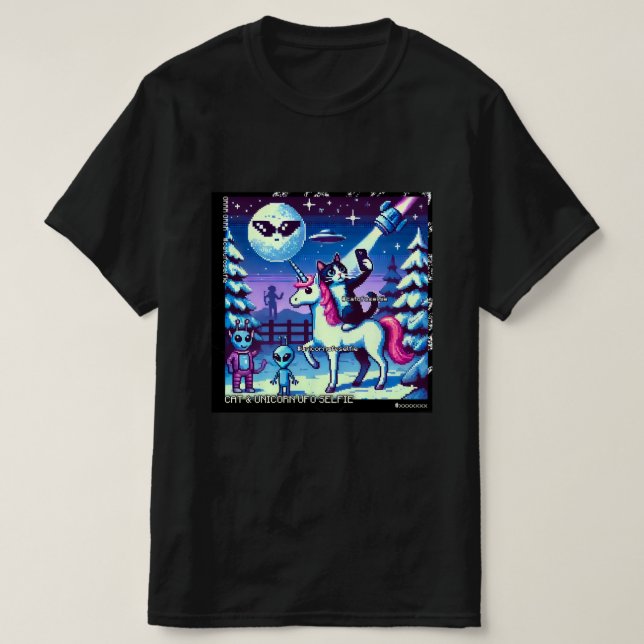 Cat & Unicorn UFO Selfie: Big Meeting #12 T Shirt (Design framsida)