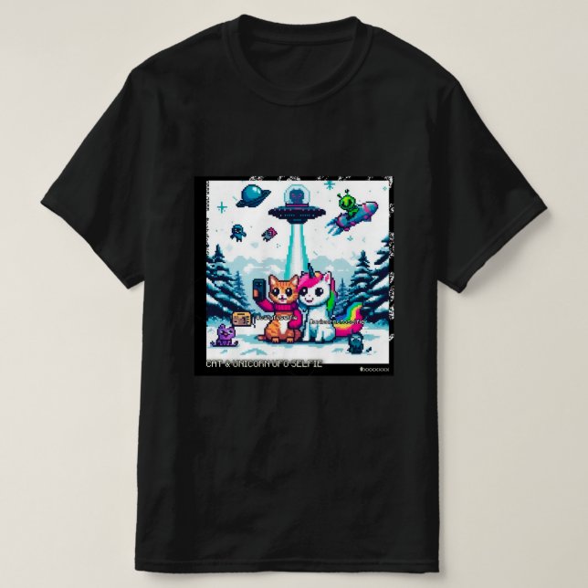 Cat & Unicorn UFO Selfie: Big Meeting #1 T Shirt (Design framsida)