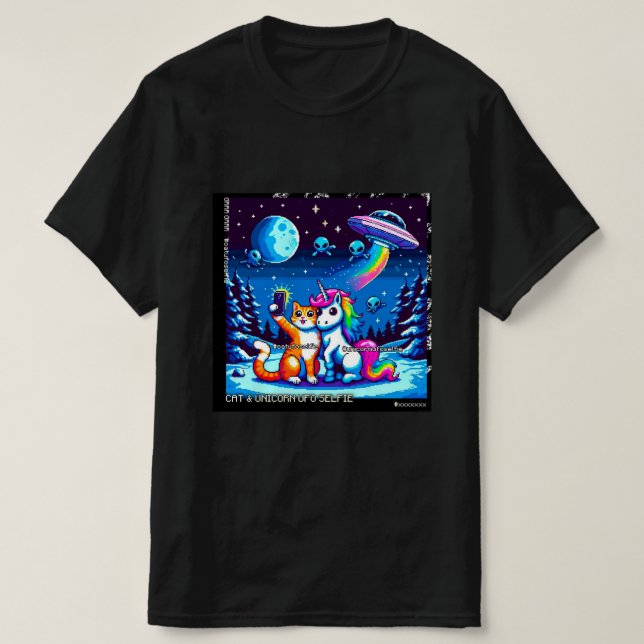 Cat & Unicorn UFO Selfie: Big Meeting #4 T Shirt (Design framsida)