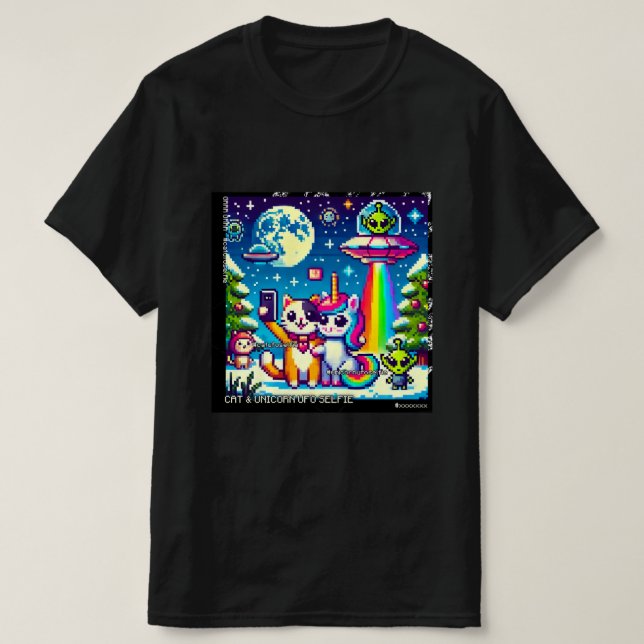 Cat & Unicorn UFO Selfie: Big Meeting #6 T Shirt (Design framsida)