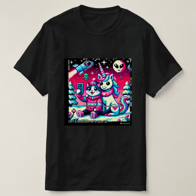 Cat & Unicorn UFO Selfie: Big Meeting #7 T Shirt (Design framsida)