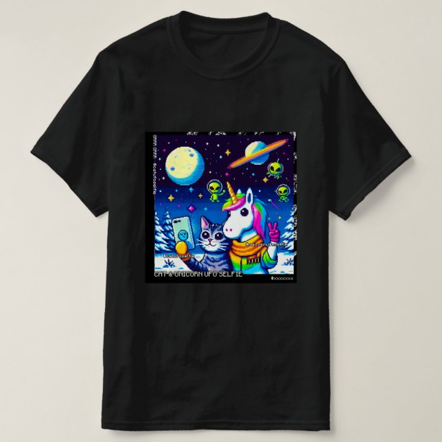 Cat & Unicorn UFO Selfie: Big Meeting #8 T Shirt (Design framsida)