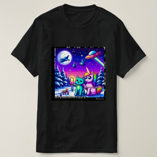 Cat & Unicorn UFO Selfie: Big Meeting #9 T Shirt (Design framsida)