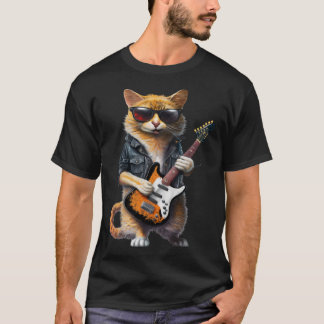 Cat-uppspelning av elektriskt Guitar-djurkattvätt T Shirt