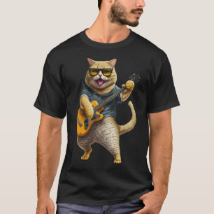 Cat-uppspelning av elektriskt Guitar-djurkattvätt T Shirt