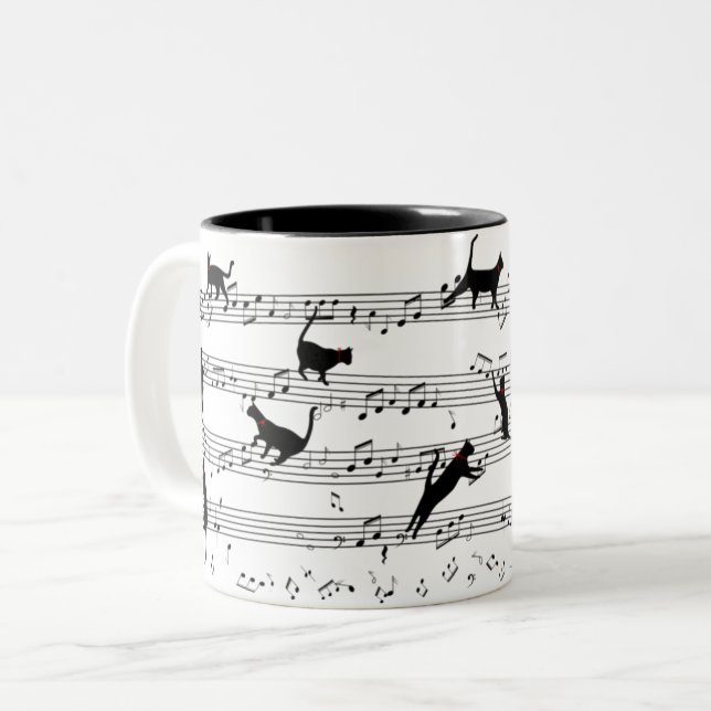 Cat-uppspelningsmusik, Cat Music, Black Cat Gift Två-Tonad Mugg (Framsida vänster)