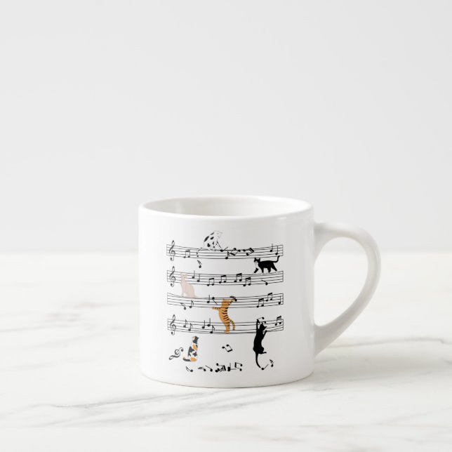 Cat-uppspelningsnoter, musik, högstbjudande, kute, espressomugg (Höger)