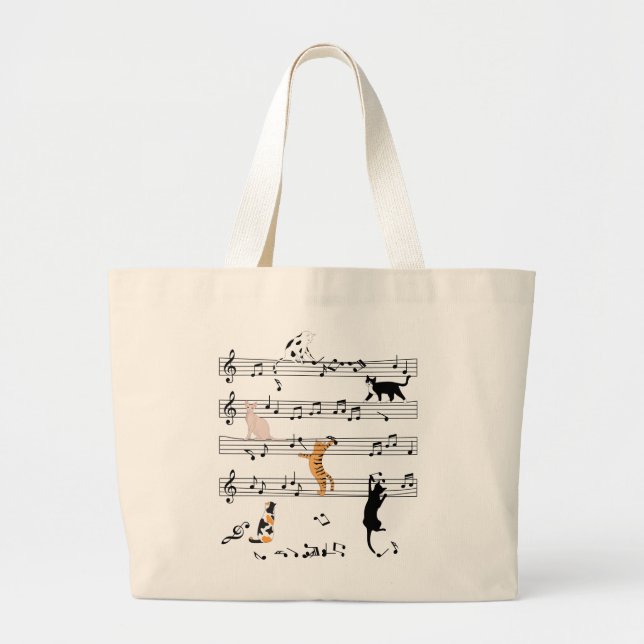 Cat-uppspelningsnoter, musik, högstbjudande, kute, jumbo tygkasse (Framsidan)