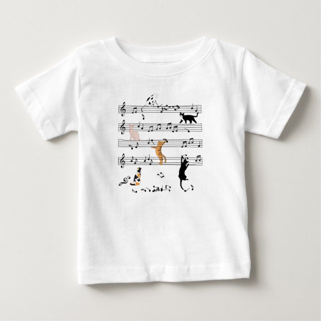 Cat-uppspelningsnoter, musik, högstbjudande, kute, t shirt (Framsida)