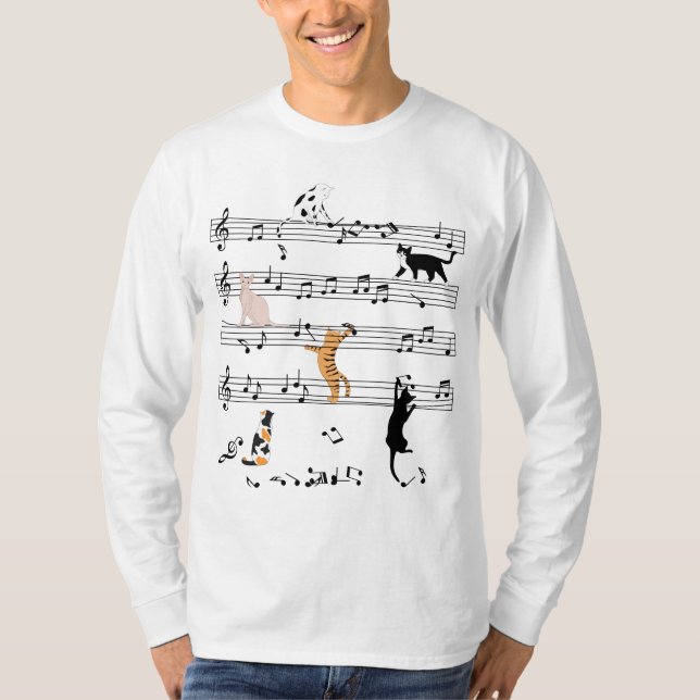 Cat-uppspelningsnoter, musik, högstbjudande, kute, t shirt (Framsida)