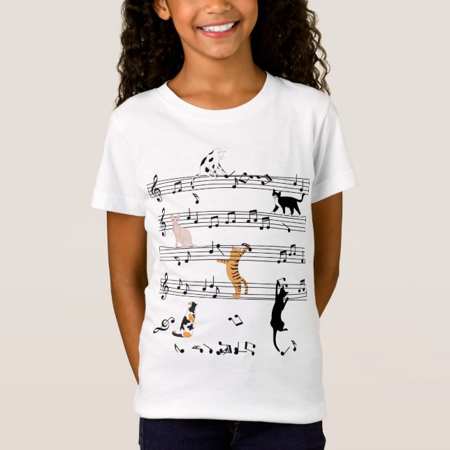 Cat-uppspelningsnoter, musik, högstbjudande, kute, t shirt (Framsida)
