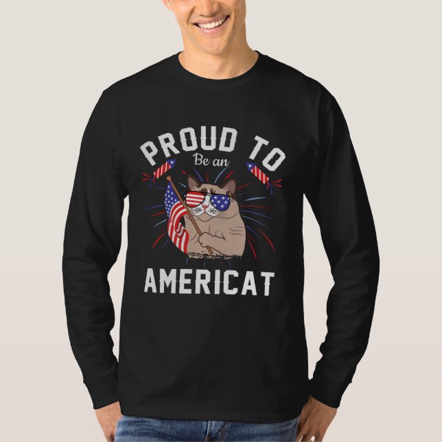 Cat US Flag Sunglasses Proud To Be An Americat T Shirt (Framsida)