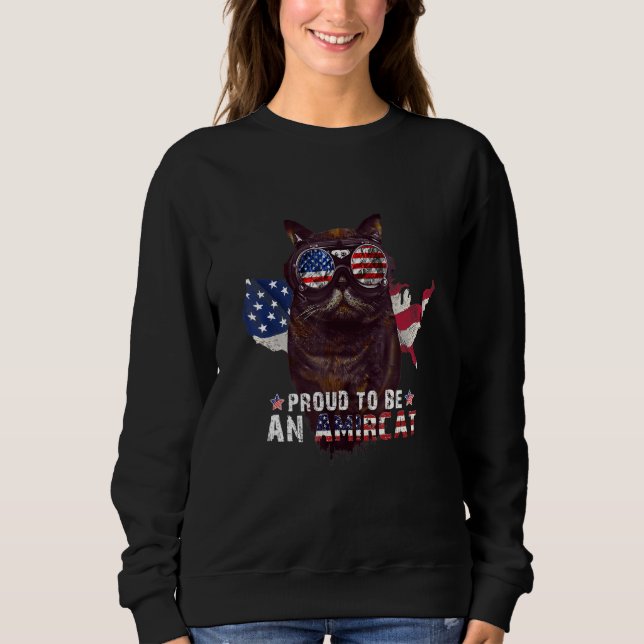Cat US Flagga Sunglass stolt över att vara Amerika T Shirt (Framsida)